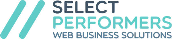 Select Performers logo: two teal slashes, SELECT PERFORMERS and web business solutions