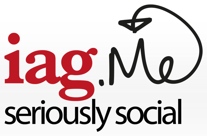 iag.me seriously social logo: iag in red, .me handwritten, seriously social underneath