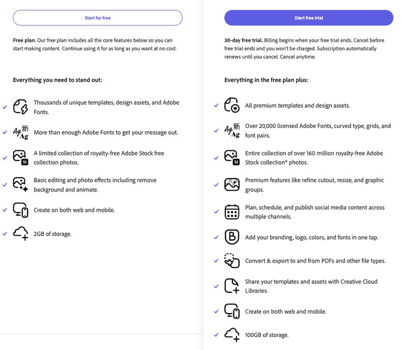 Adobe Express plans