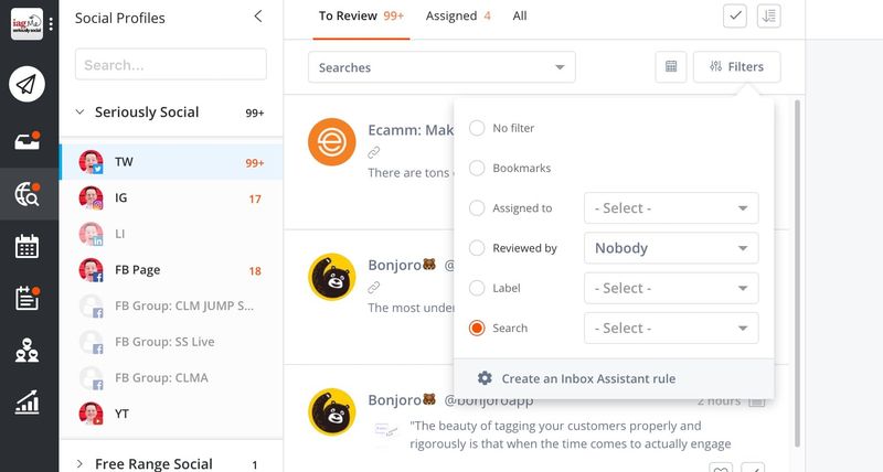 Listening tab in Agorapulse