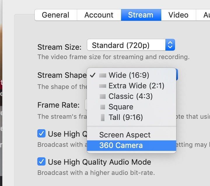 Using 360 cameras in Ecamm Live