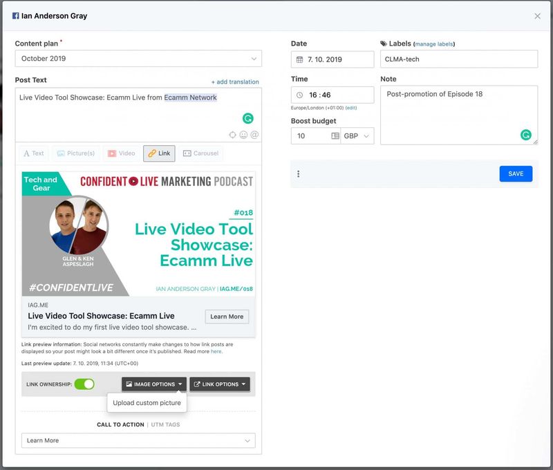 Publishing to Facebook from Kontentino