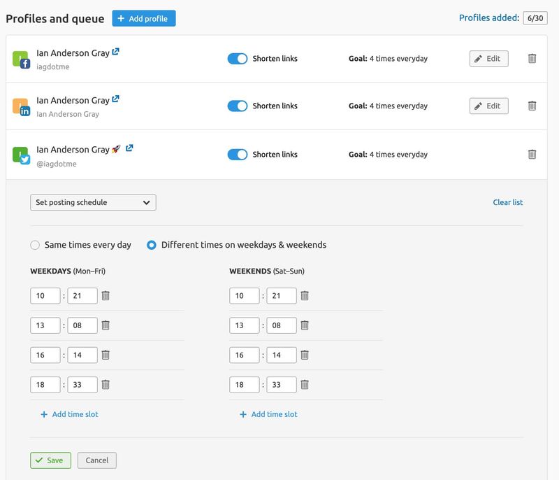 Social Media Queue in SEMrush