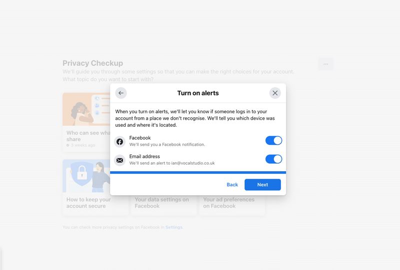 Turn on Facebook Security Alerts