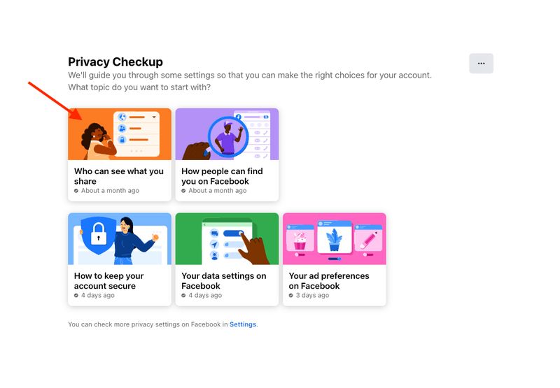 Facebook Security Checkup options to make your account private