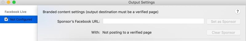 Facebook sponsor settings in Wirecast
