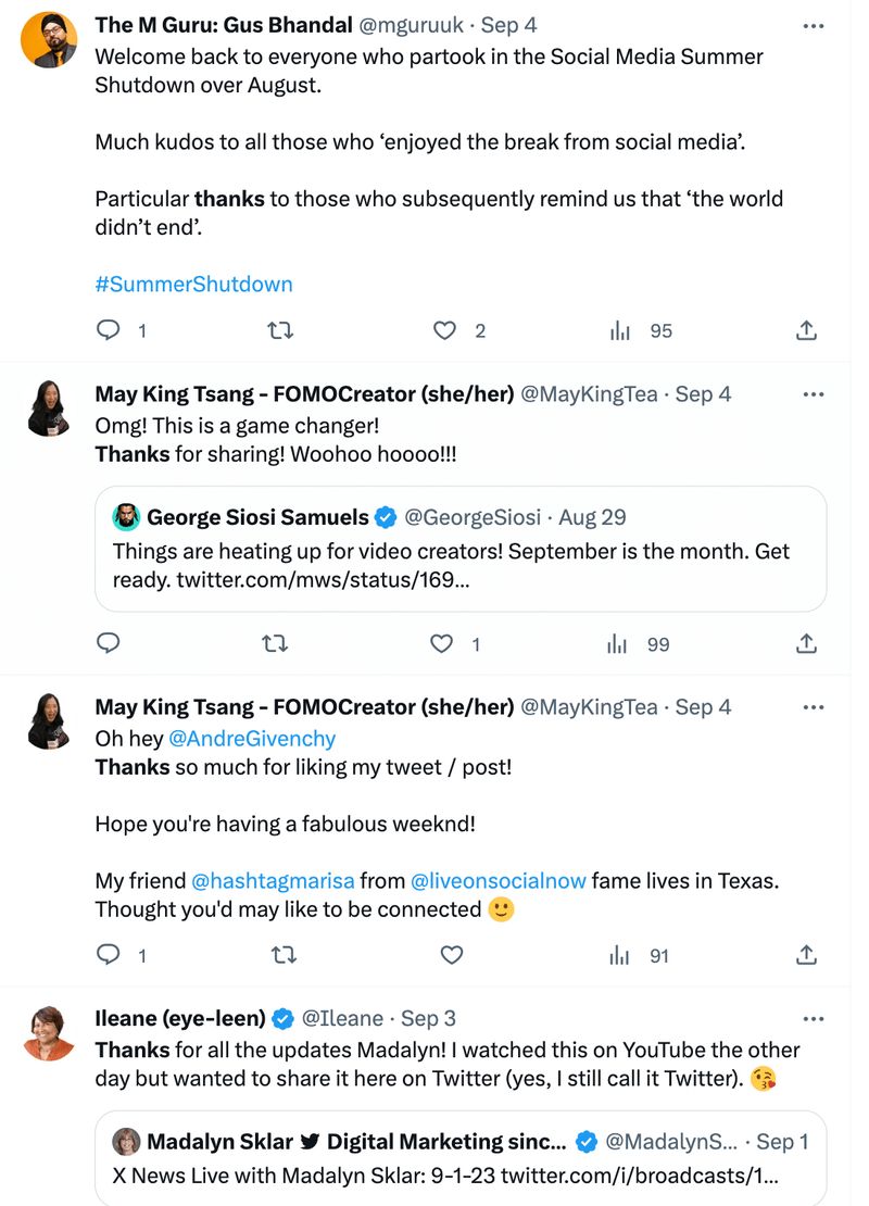 Thank you posts on X / Twitter